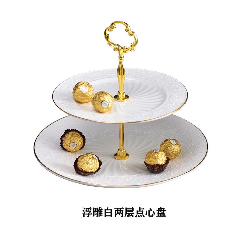 Dim Sum Plate European Small Luxury Ceramic Double Layer Dessert Table Three Layer Wedding Cake Birthday Fruit Plate String Plate