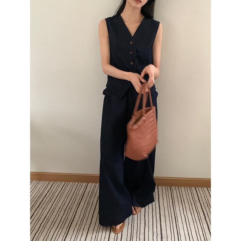 [Old Money Set] Koreanische Pendler Tencel West West Damen + Sommer Gerade Lässige Hose Zweiteiliges Set W997A