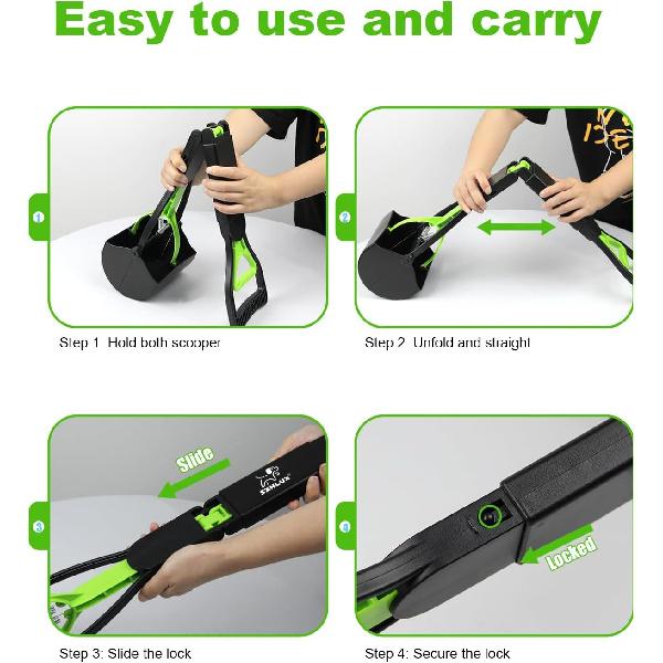 SZHLUX 28" Pooper Scooper, Foldable Dog Pooper Scooper with Unbreakable Material and Durable Spring for Grass and Gravel, Green