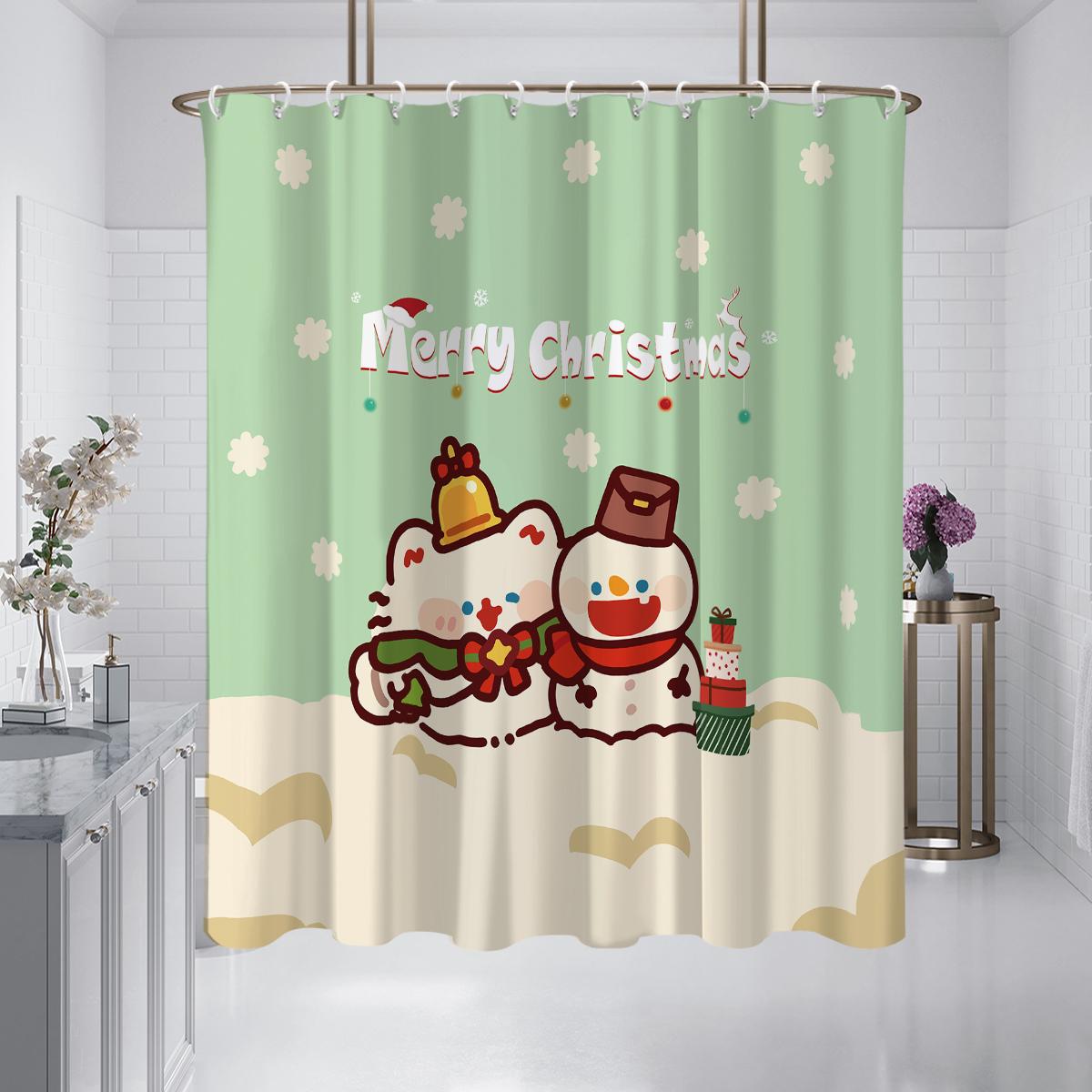 

1 шт. Рождественская мультяшная занавеска для душа с рисунком кота, водонепроницаемая, с 12 крючками, для душа в ванной, рождественское украшение 180x180cm