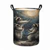 1pc Raccoon Laundry Basket Collapsible Storage Bin with Cute Raccoon Print & Sturdy Handle - Round Organizer Suitable for Clothes, Towels,, Bathroom, 
