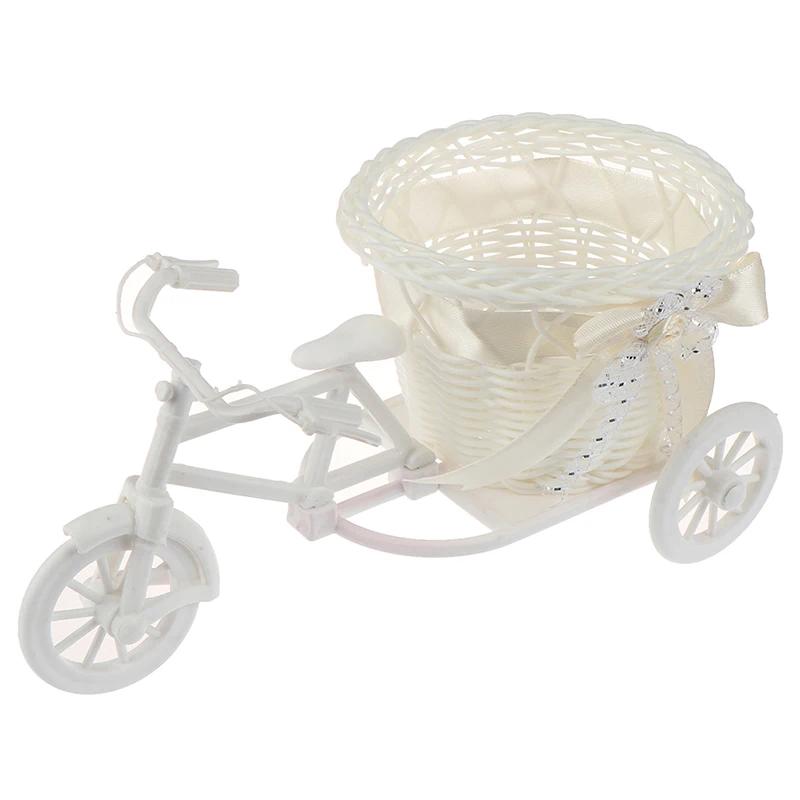 1PC Small Beautiful Plastic Tricycle Bicycle Flower Basket Vase Storage for Wedding Party Home Office Table Desk Decor White pot