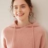2024 Women's Autumn/Winter Cashmere Hooded Ribbed Sweater with Drawstring, 12 Gauge Knit