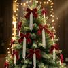 5PC Pearl Flocking Bow Christmas Tree Ornaments Xmas Tree Decor Hanging Pendants Window Wall Decor Home Party 2027New Year Gift