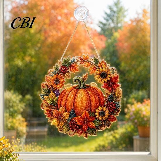 Decorazione Natalizia Zucca Acrilica da Appendere alla Finestra, Ghirlanda Autunnale per Festa, Accessorio per il Giorno del Ringraziamento Halloween, Interno