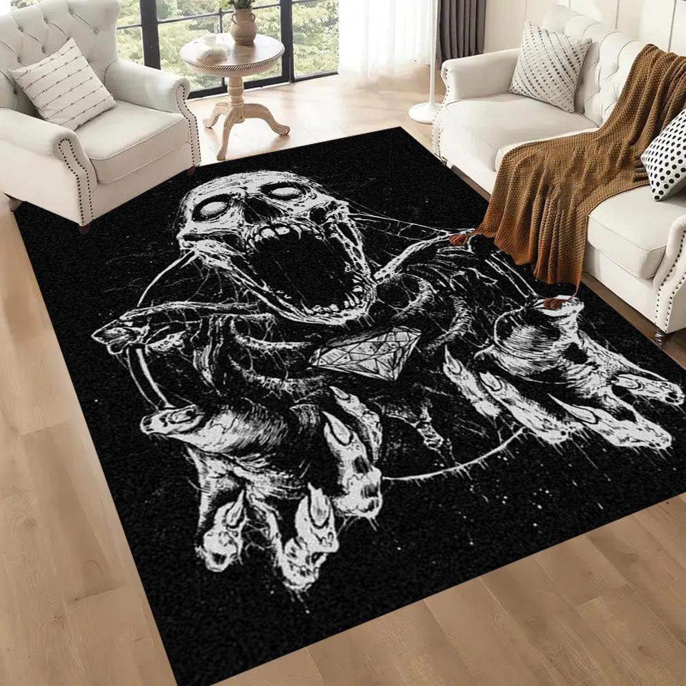 Skull With Headphones And Flames Floor Mats for Living Room, Bedroom and Room Decoration Are Suitable for Gifts.