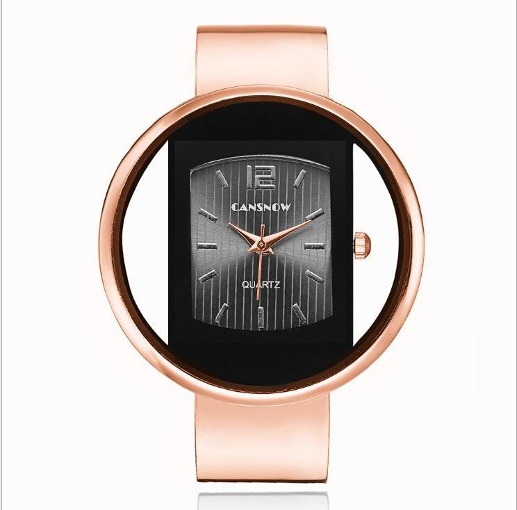 Women's Luxury Fashion Watch with Gold Steel Band and Black Dial