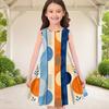Girls Round Neck Sleeveless Geometric Printed A Line Flared Dress Blue Orange Beige