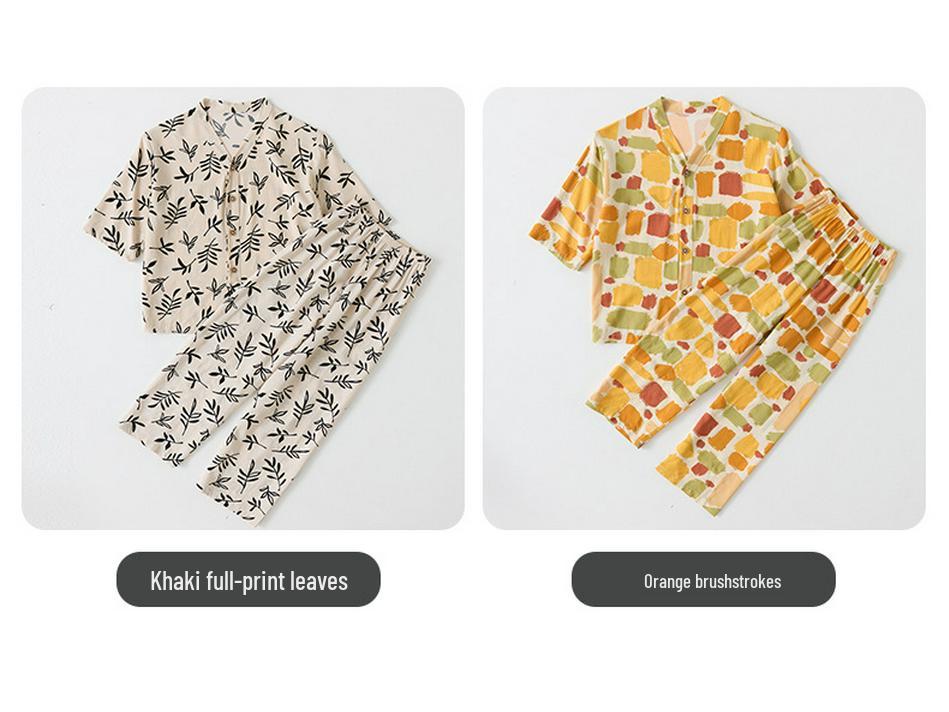 Children's Cotton Silk Pajama Set - Medium Sleeve, Long Pants, Cartoon Print, Thin, for Boys, Girls, and Babies.