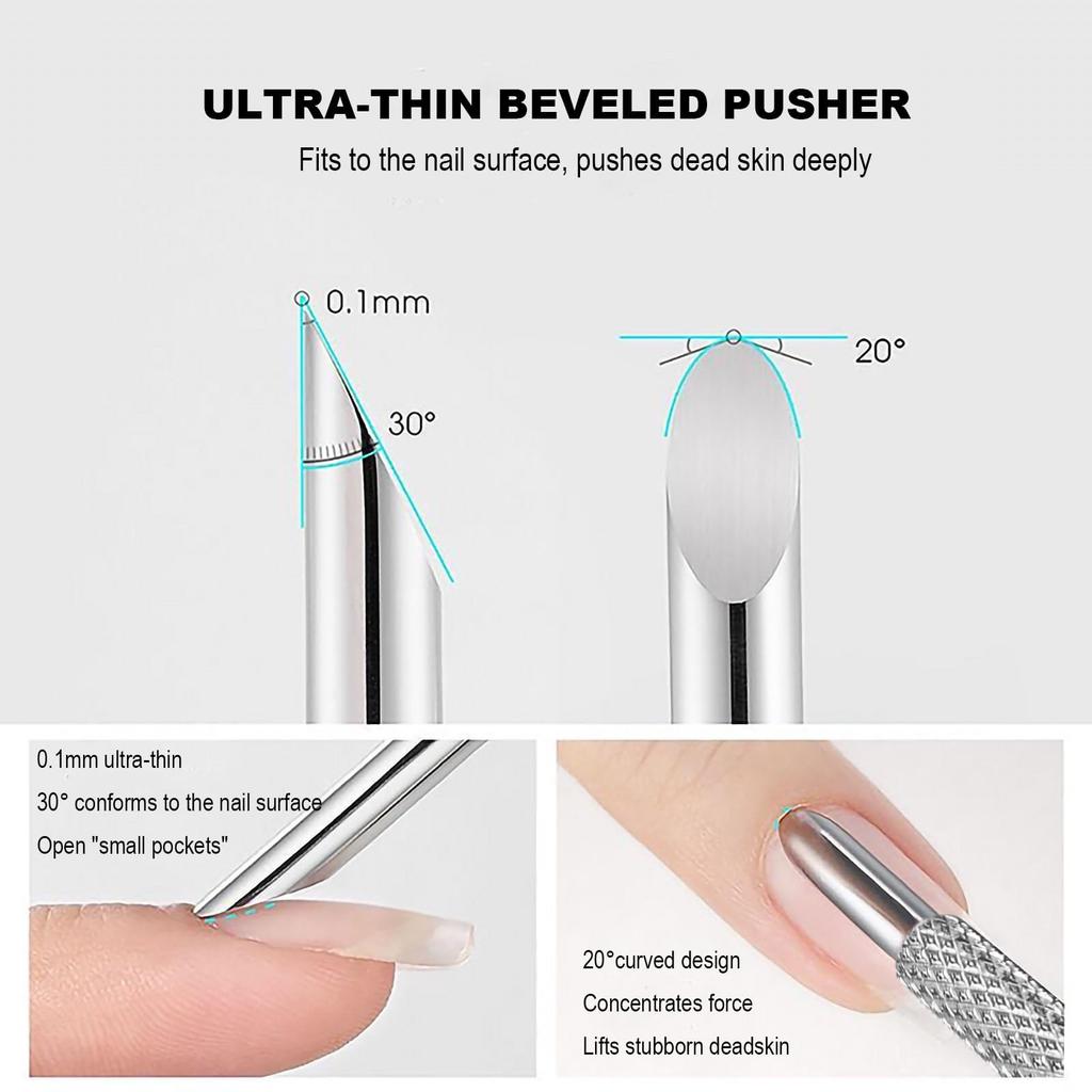 Double-Headed Stainless Steel Cuticle Remover Nail Pusher Exfoliation Prep Tool Clean Dead Skin Circle Bevel Shovel Manicure Pen