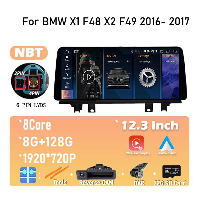 IPS New Android 14 For BMW X1 F48 X2 F49 (2016- 2017)  Car Player GPS Navigation Multimedia Video NBT & 2018 -2020 EVO System