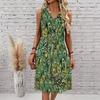 Plus Size V Neck Sleeveless Dress Green Mountain Waterfall Scenic Print For Nature Holiday Journey