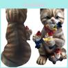 Enchanting Resin Garden Statue Of Cat Eating Dwarf Nordic Hand Painted