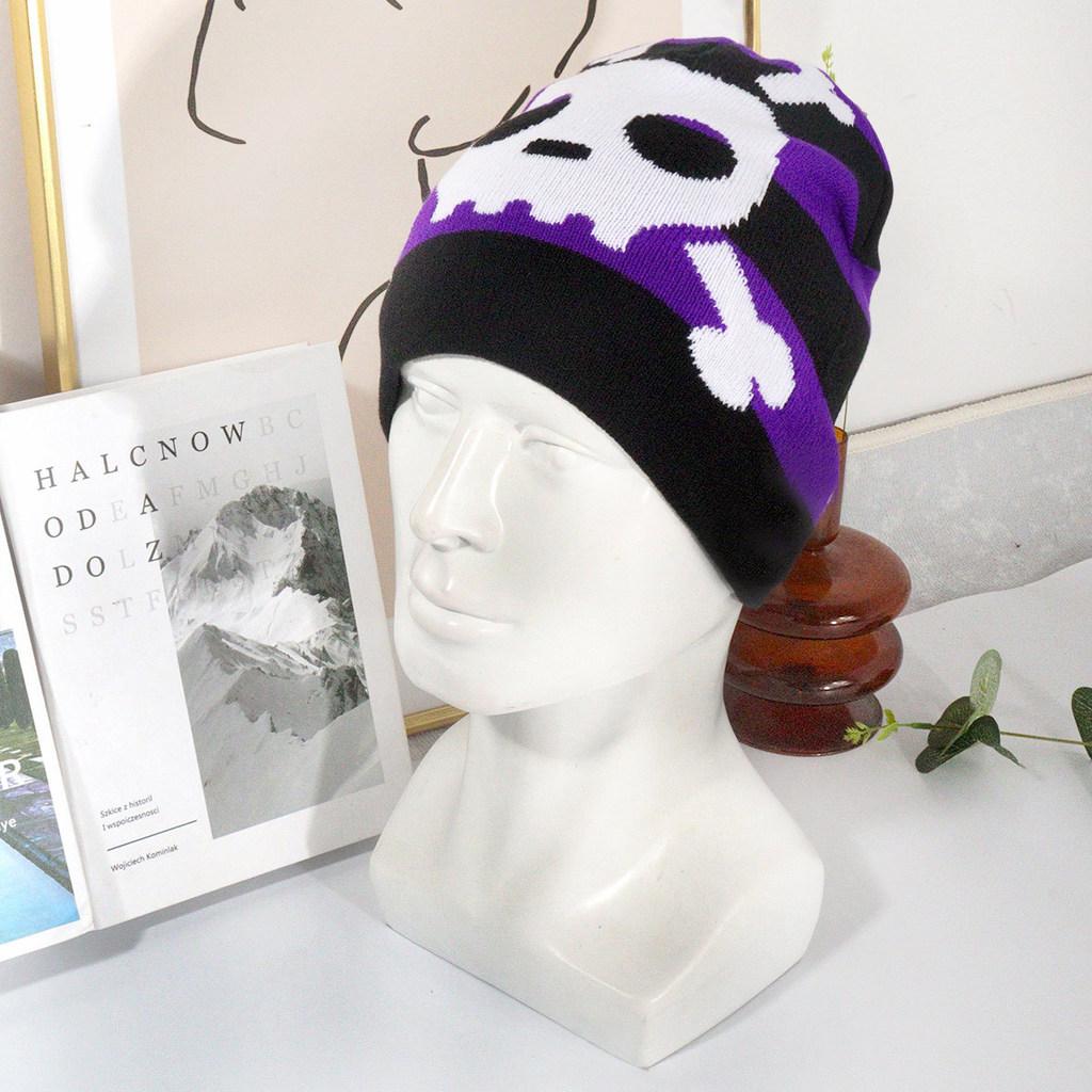 Fashion Color Blocked Striped Skull Pattern Neutral Casual Warm Knitted Hat For Streetwear And Hiphop Fans