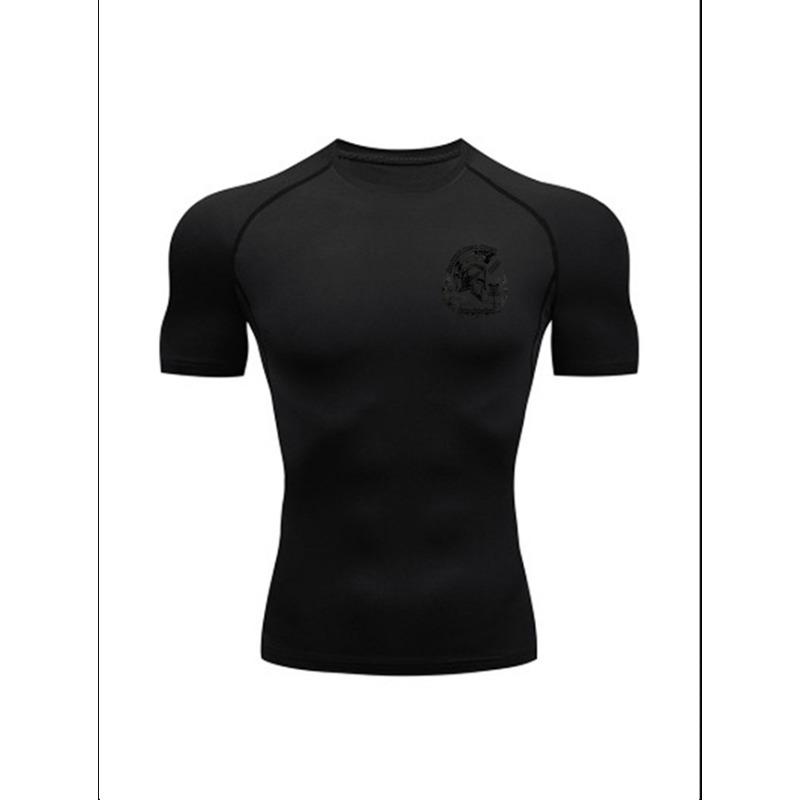 Men'S Spartan Warrior Print Compression T-Shirt, Quick Dry Short Sleeve Gym Workout Tee, Vintage Warrior Helmet Athletic Fitness Training Top
