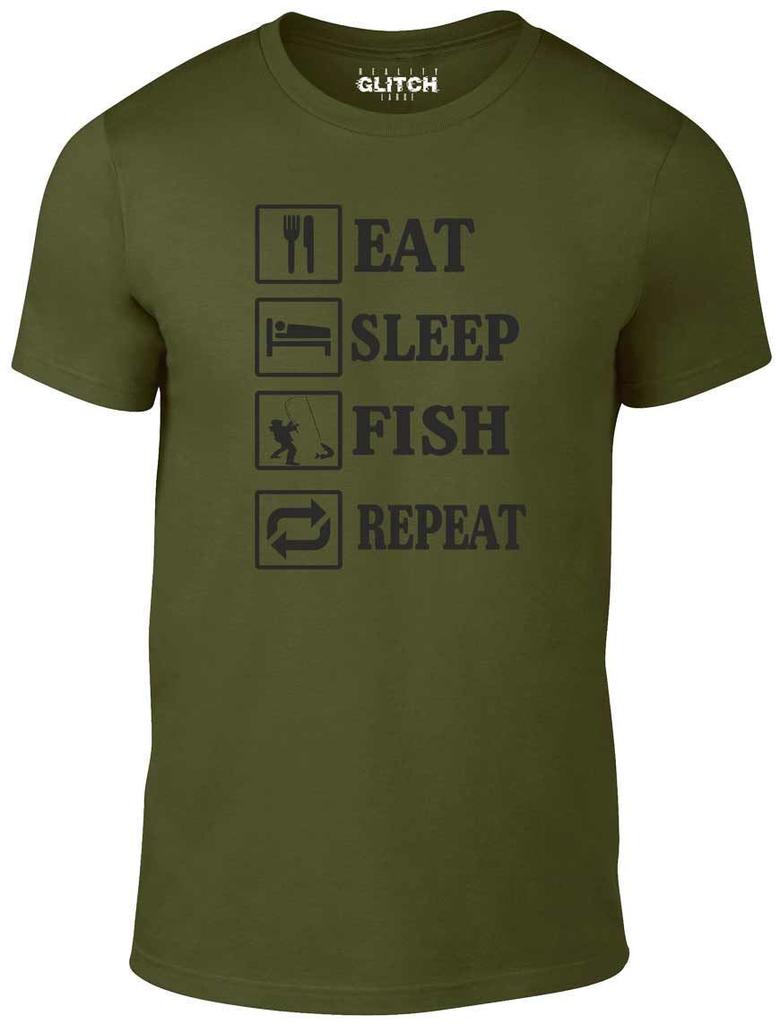 Eat Sleep Fish Repeat - Funny T Shirt Mens Womens Tees Top fishing hobby sport sea river fly joke rod