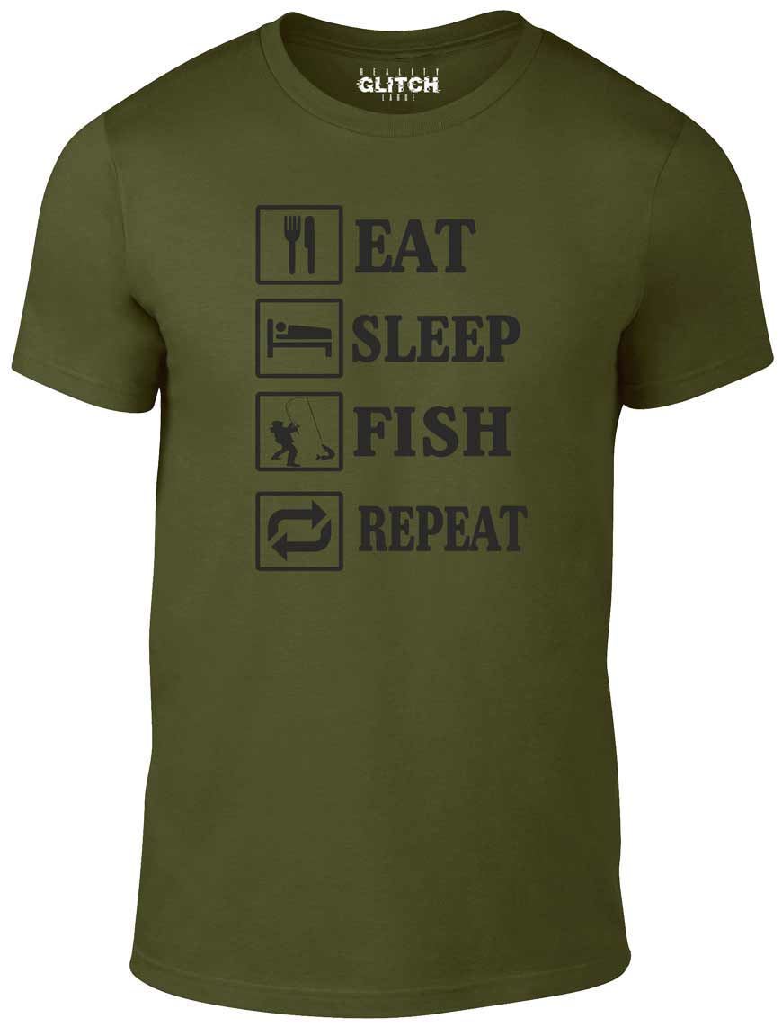 Eat Sleep Fish Repeat - Funny T Shirt Mens Womens Tees Top fishing hobby sport sea river fly joke rod S