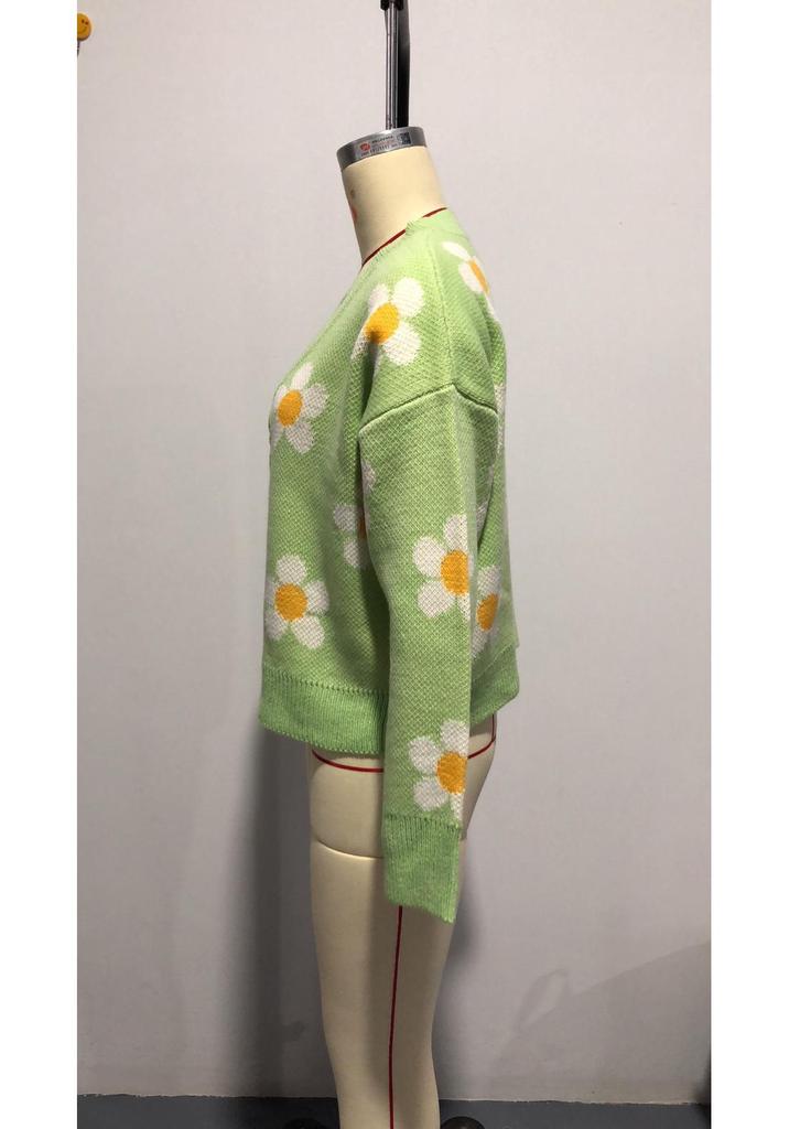 In Stock: Versatile Daisy Jacquard V-Neck Cardigan Sweater
