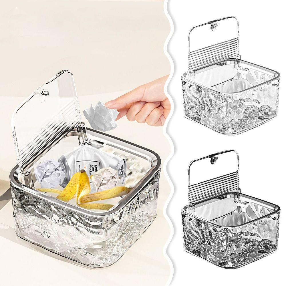 

Push-type Jewelry Box Large Capacity Desktop Trash Can for Headband Bows Cotton Swab Organization прозорий