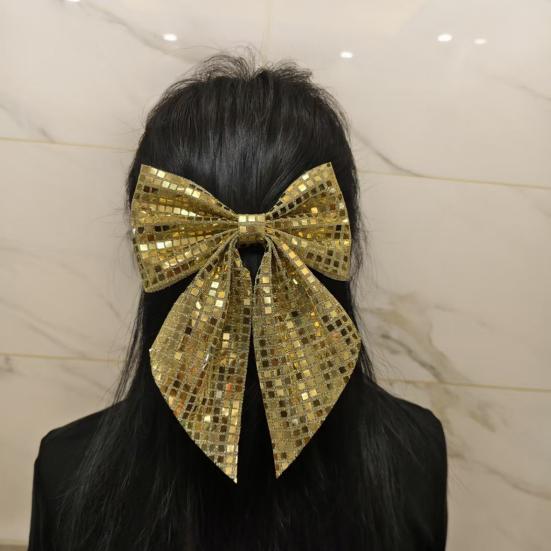 Yousheng Hairpin Bow Theme Sparkling Sequins Long Ribbon Hair Clip Bright Color Lightweight Back Head Hair Claw Hair Accessories