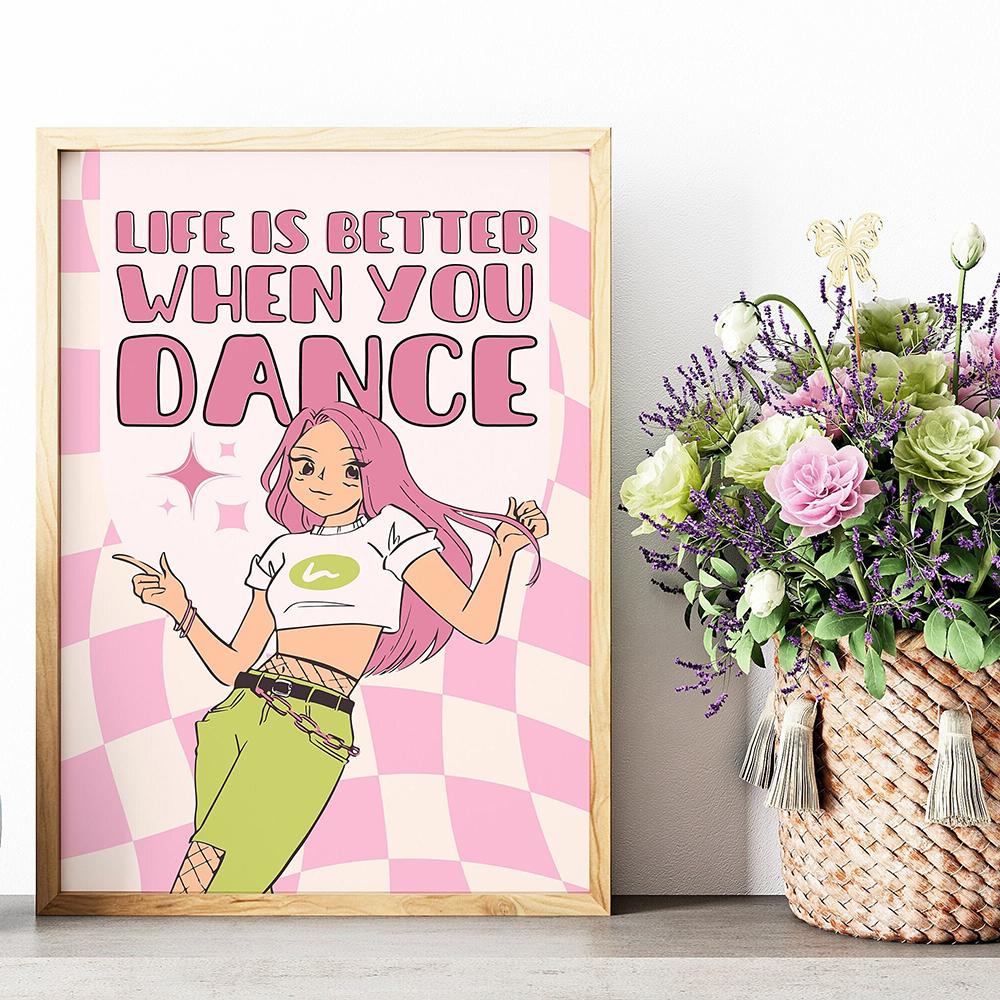 Cartoon Bad Girl Wall Art Poster Print Trendy Pink Apartment Home Decor Pop Culture Dorm Canvas Painting Room Street Dance