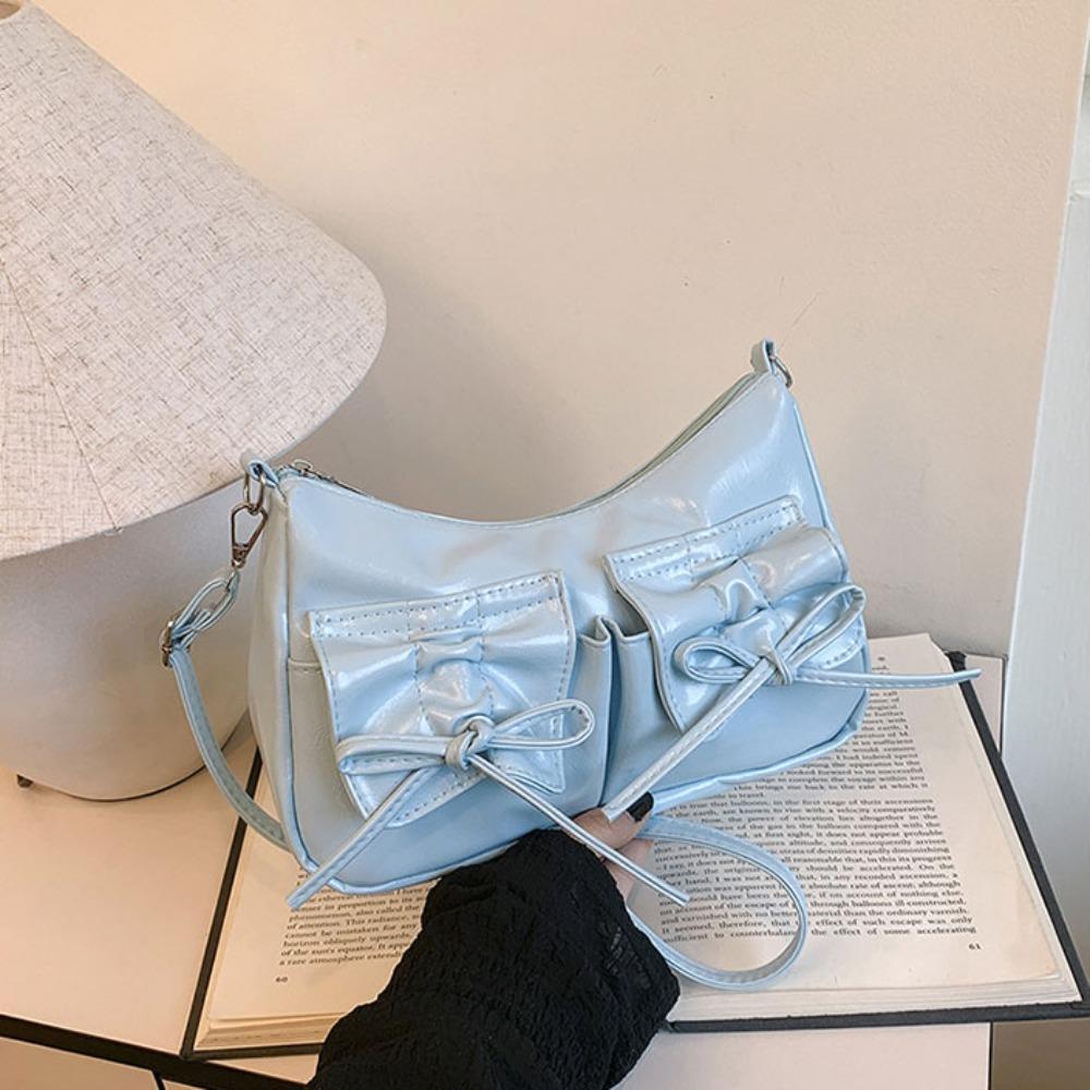 Pleated Bowknot Crossbody Bag Solid Color Pu Dumpling Bag Portable Y2k Shoulder Bag  Dairy