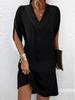 2024 Women's V-Neck Pleated Batwing Sleeve Dress for Spring/Summer - Elegant Style