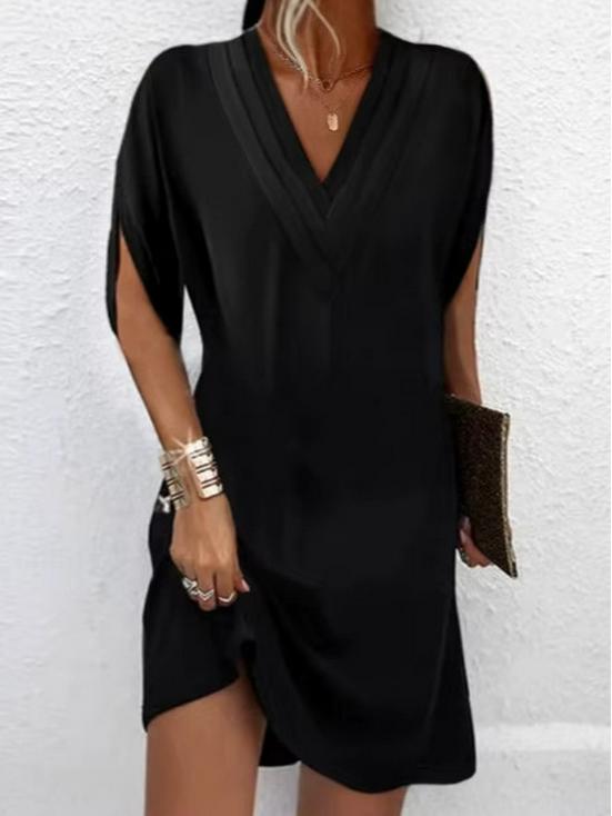 2024 Women's V-Neck Pleated Batwing Sleeve Dress for Spring/Summer - Elegant Style