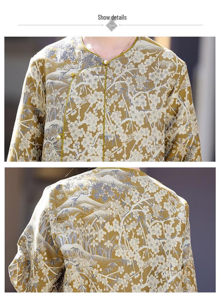 2025 Spring Retro Chinese Jacquard Frog Button Loose Top YW8989