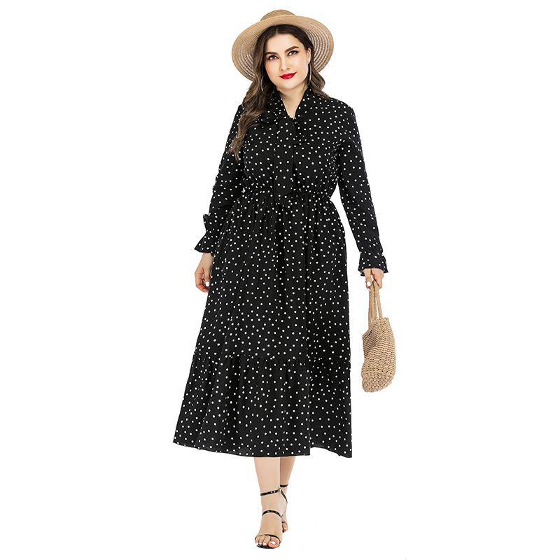 

Fresh Polka Dot Chiffon Dress Oversize Women s Clothing Figure Color 4X(5X)