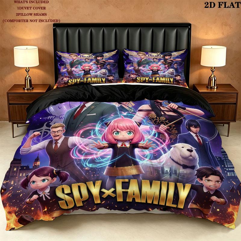Spy Family Pattern Bedding Quilt Set Quilt Cover Pillowcase Home Birthday Gift(1 * duvet cover + 2 * pillowcase, without core)