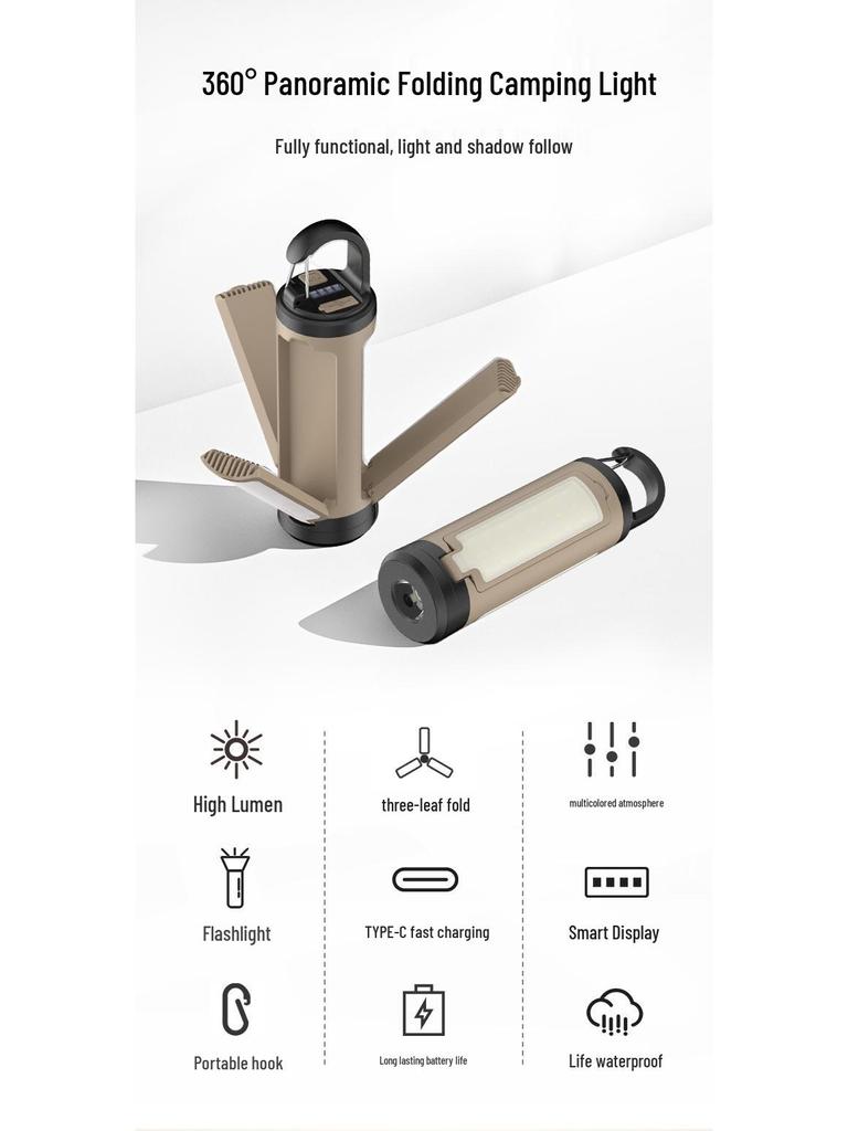 Cross-Border Foldable LED Camping Light with Hook