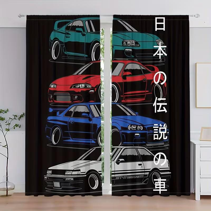 

2 Pcs Japanese racing print curtains,suitable for bedroom,living room kitchen decoration,home decoration,window decoration 14Wx39L(35x100CM)x2&Rod Pocket