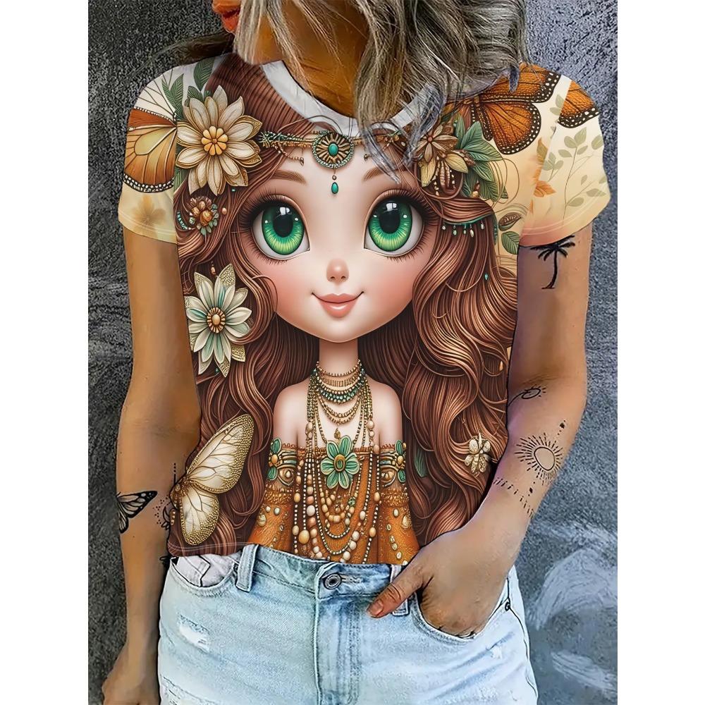 Summer Fashionable Casual Round Neck Short Sleeved T-shirt Comfortable Breathable Cat Animal 3d Printed Loose Women's Commuter Versatile T-shirt