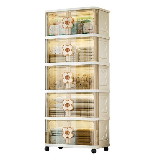 Yousheng Stackable Storage Bins Foldable Storage Boxes Collapsible Storage Bins with Doors And Wheels Rolling Multi-tier Folding Cabinet for Home