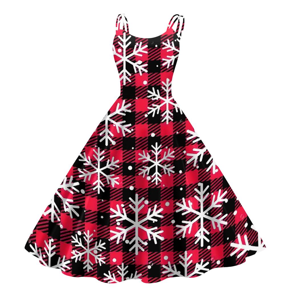 Women's Fashion Casual Christmas Print Sexy Off-the-shoulder Punk Retro Dress