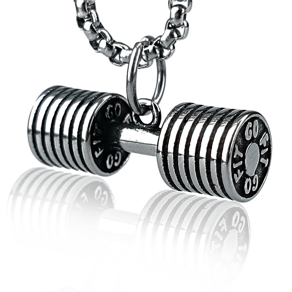 Men's Stainless Steel & Titanium Dumbbell Pendant Necklace - Trendy Sports Fashion Jewelry