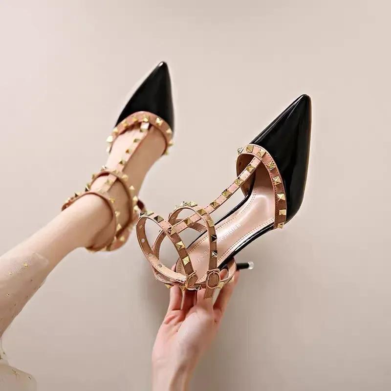 Fashion Plus Size High Heels Riveted Nude Women's Stiletto Heel 2025 Spring and Autumn New Pointed Toe Versatile Back Empty Single Shoes