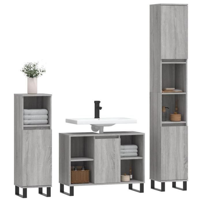 VidaXL Ensemble de meubles de salle de bain 3 pcs Sonoma gris 3190313