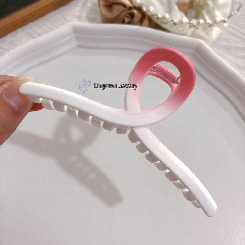 Gradient Pink Hair Clips for Women - 8-Piece Set: Large Claw & Shark Clips, Cross & Square Design