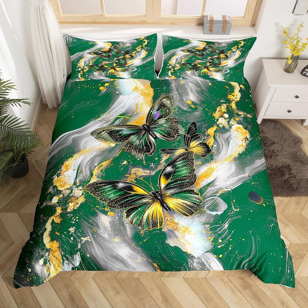Black Marble Duvet Cover Set Teal Butterfly Comforter Cover,Red Marbling Bedding Sets Full,Abstract Ombre Ink Fluid Art Bed Set