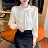 Women's Slim Fit Satin Stand Collar Shirt - Spring/Autumn Casual Long Sleeve Solid Color.