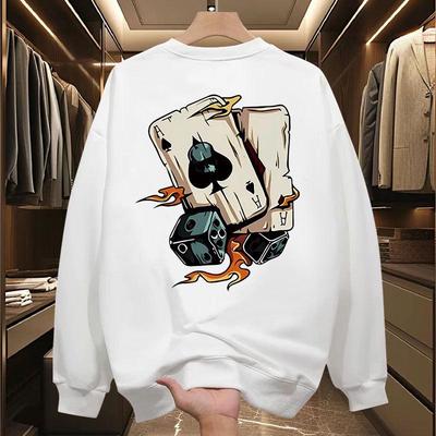 Heavyweight American Style Men's Trendy Crewneck Printed Sweatshirt - Cool & Simple, Plus Velvet, Long Sleeve for Spring & Autumn