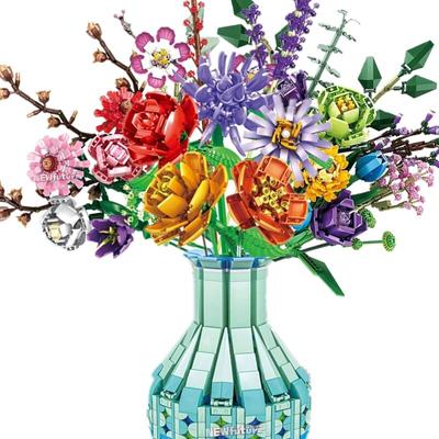 Trandafir romantic Gypsophilas vază cu flori Margaretă grădină casă ansamblu plante blocuri de construcție model clasic seturi cărămizi kituri pentru copii