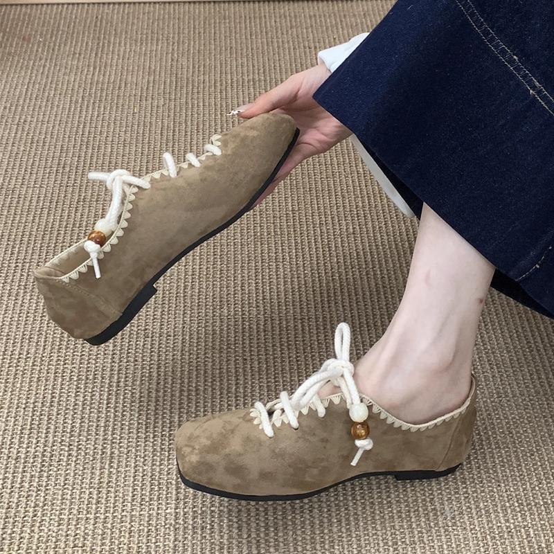 Fashion Square Toe Women Loafers Shoes Fashion Lace Up Ballet Flats Sport Shoes Casual Woman Sneakers 2025 Autumn Dress Chaussure Femme
