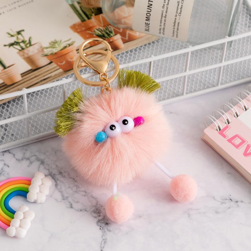 1pcs Cute Fluffy Fur Pompom Keychain Soft Plush Ball Key Chain Car Key Ring Women Charm Bag Small Briquettes Pendant Sensory