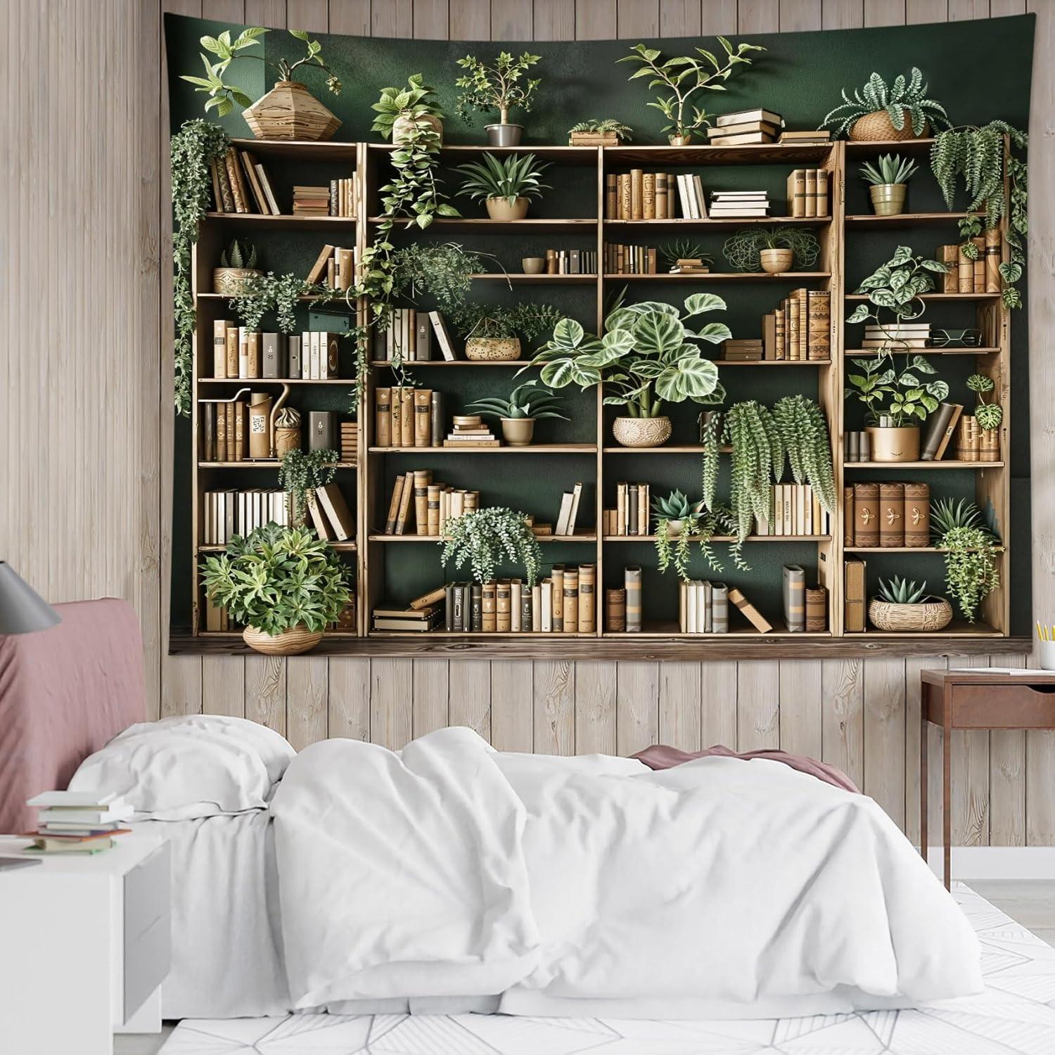 1 Pièce Bibliothèque Plante Tapisserie Plusieurs Tailles Impression 2D Verdure Bibliothèque Salle d'Étude Polyester Accrochage Mural Chambre Dortoir Relaxant 40X60cm