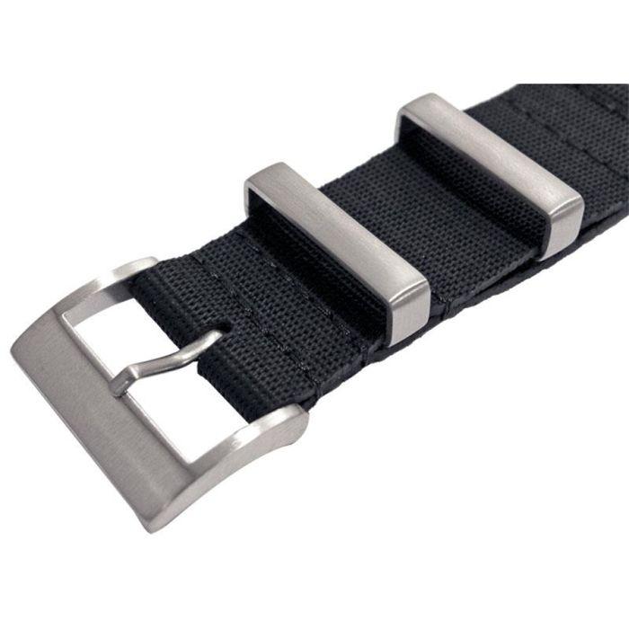 Bracelet montre - MY-MONTRE - 22 mm - Résine vulcanisé - Noir - Attaches acier brossé