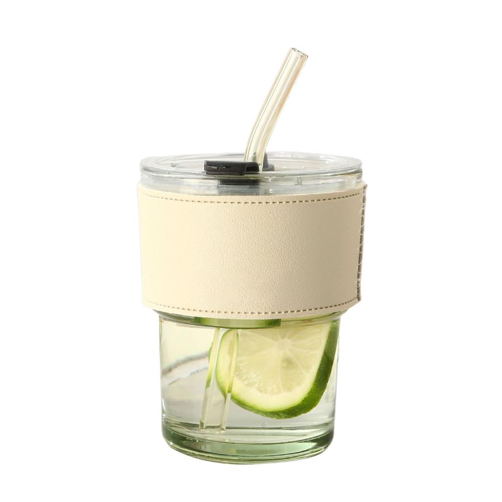 13oz/400ml Tumbler Water Bottle,Sealed Coffee Cups with Straw Lid,Thick Wall Insulated Glass Latte Cup,Amber for Iced Tea Juice