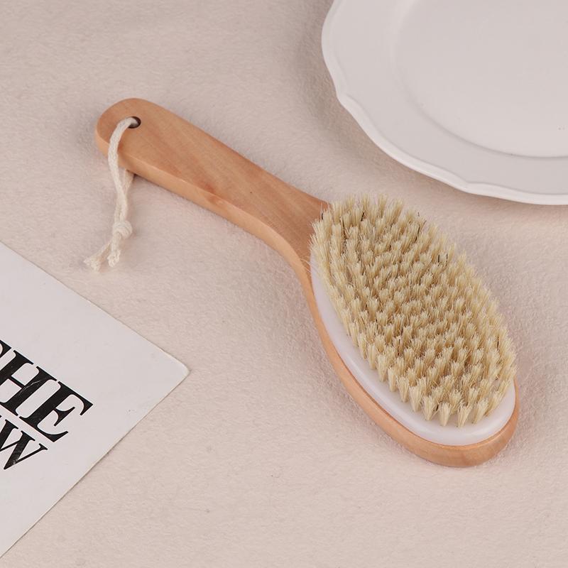 Wood + Bristle Full Body Natural Bristle Dry Skin Exfoliation Brush Massager Cleaner Scrubber